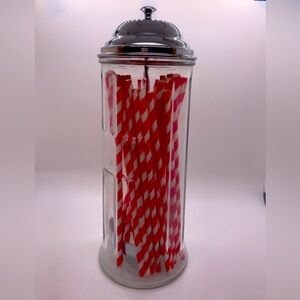Vintage Tablecraft Glass Drinking Straw Holder Straw Dispenser 11" Metal Top